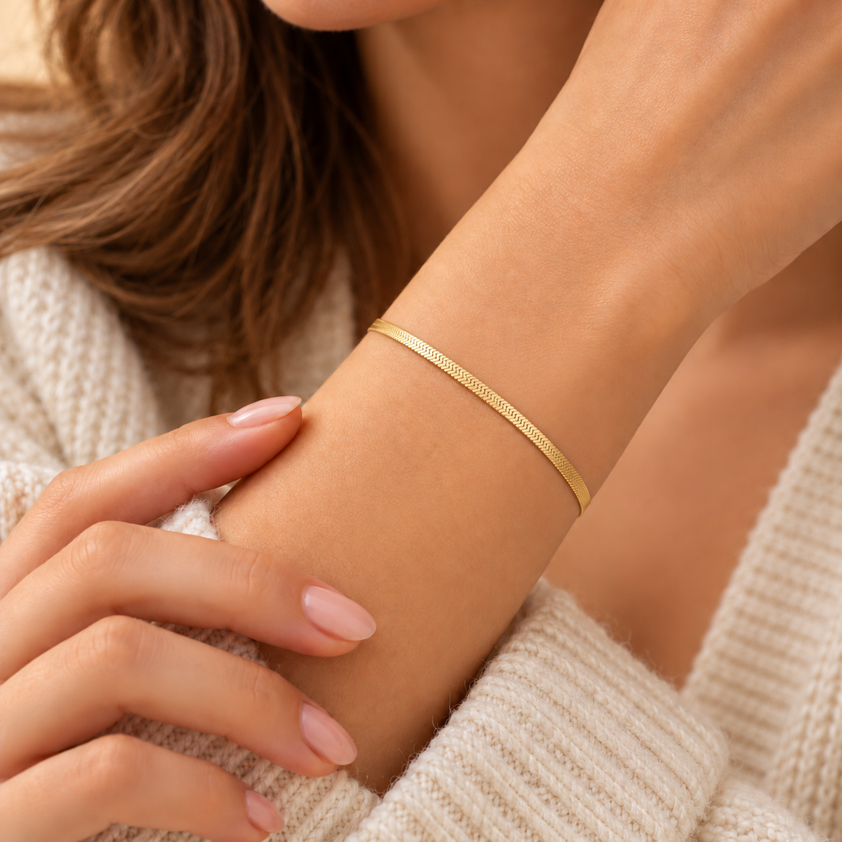 18K Gold Plated Herringbone Chain Bracelet