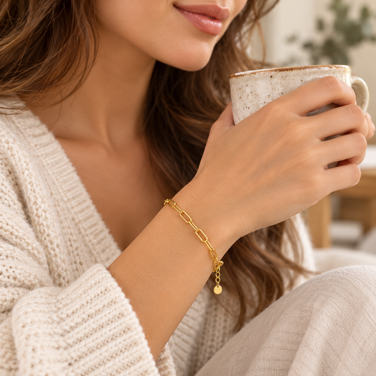 18K Gold Plated Paperclip Chain Bracelet
