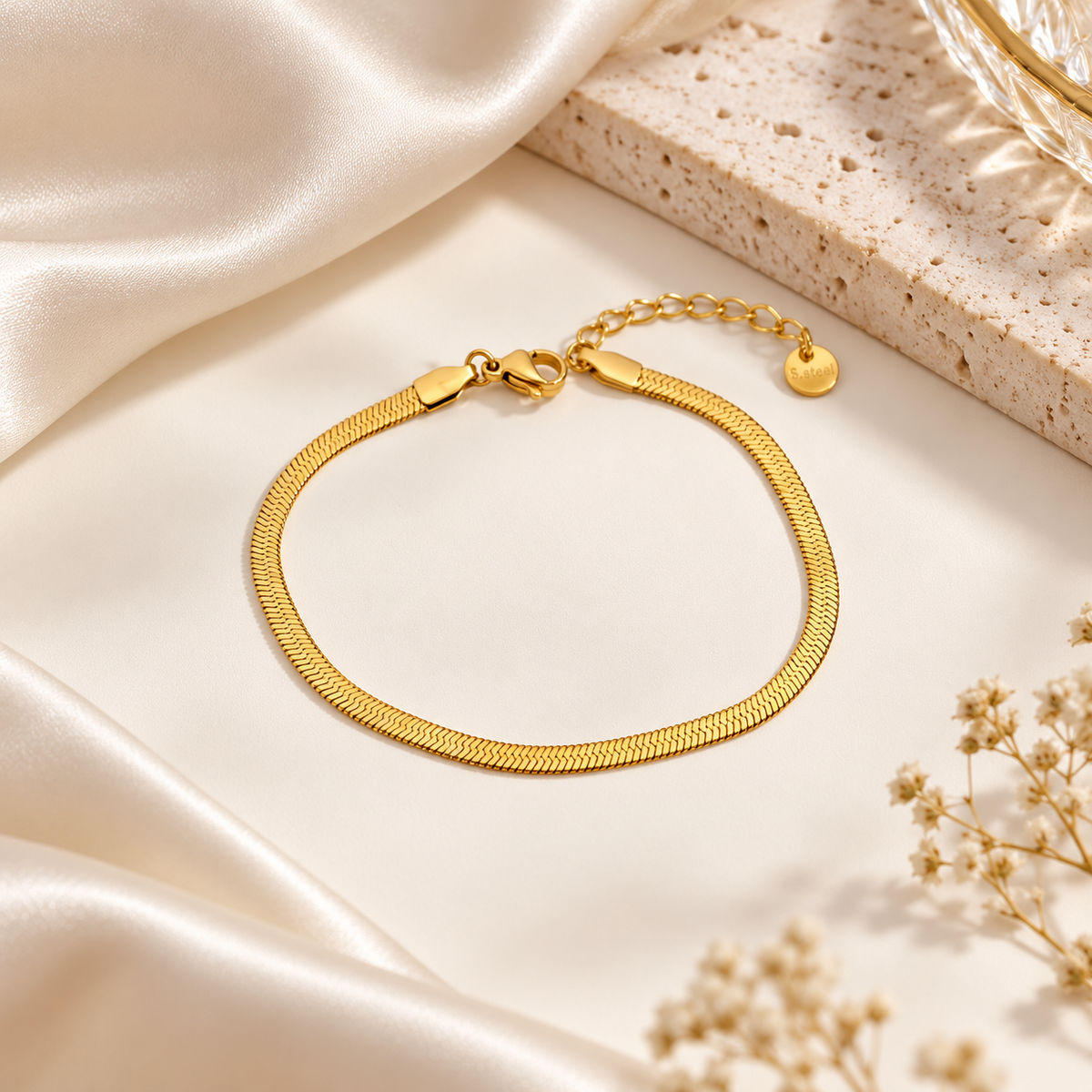18K Gold Plated Herringbone Chain Bracelet