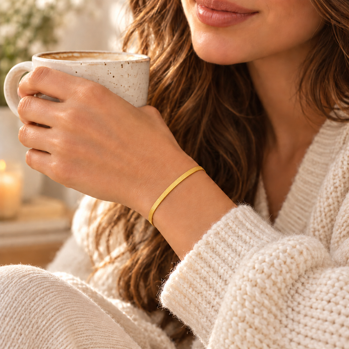 18K Gold Plated Herringbone Chain Bracelet