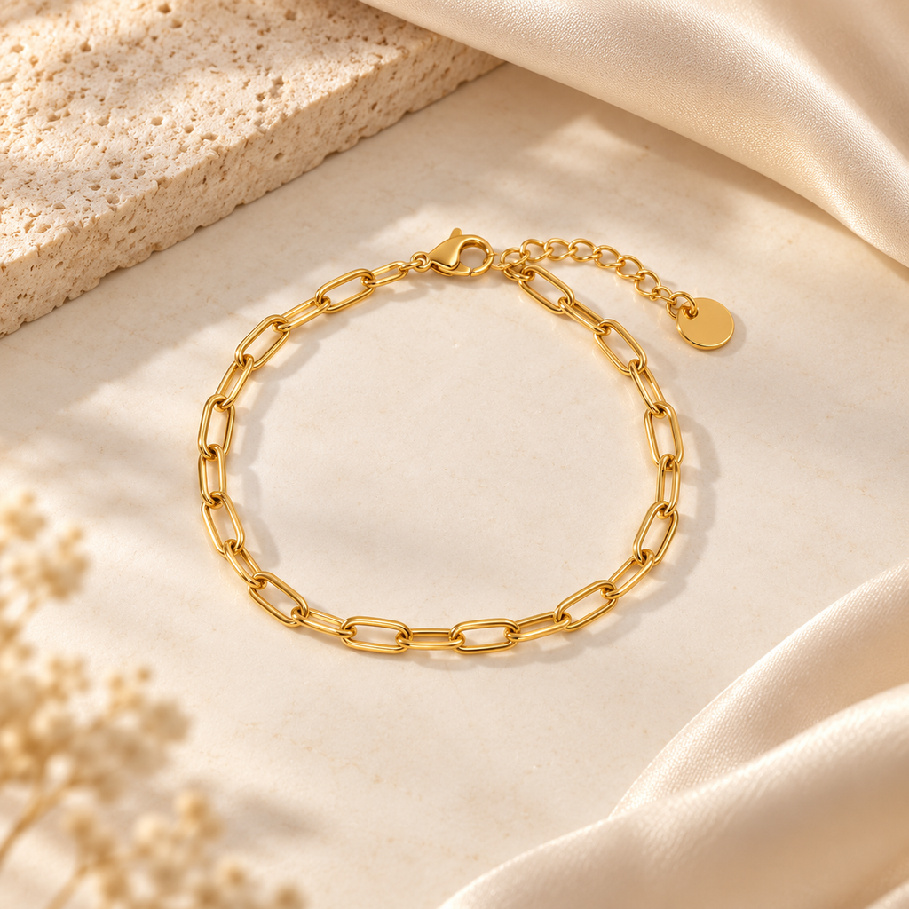 18K Gold Plated Paperclip Chain Bracelet