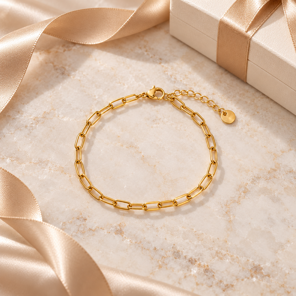18K Gold Plated Paperclip Chain Bracelet