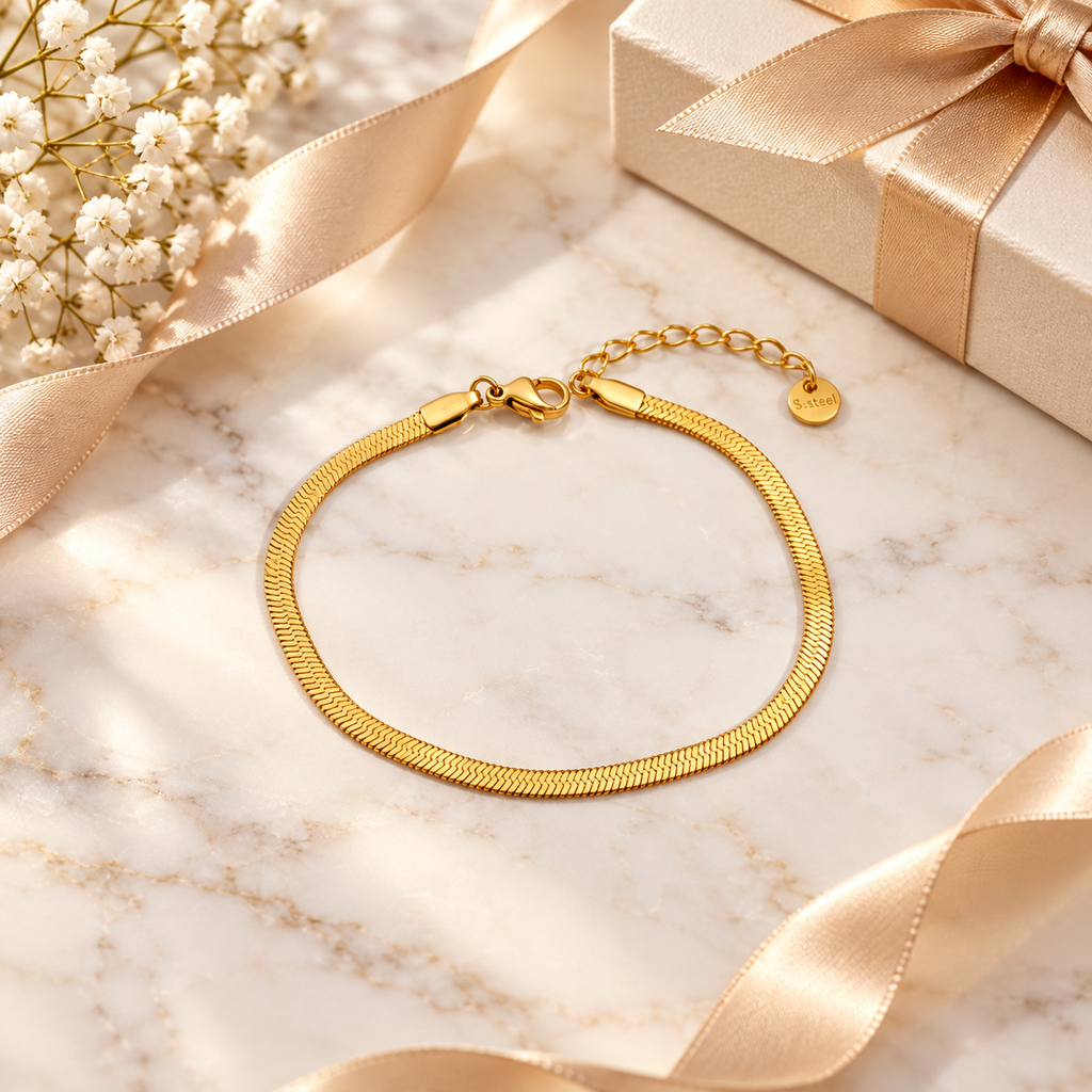 18K Gold Plated Herringbone Chain Bracelet