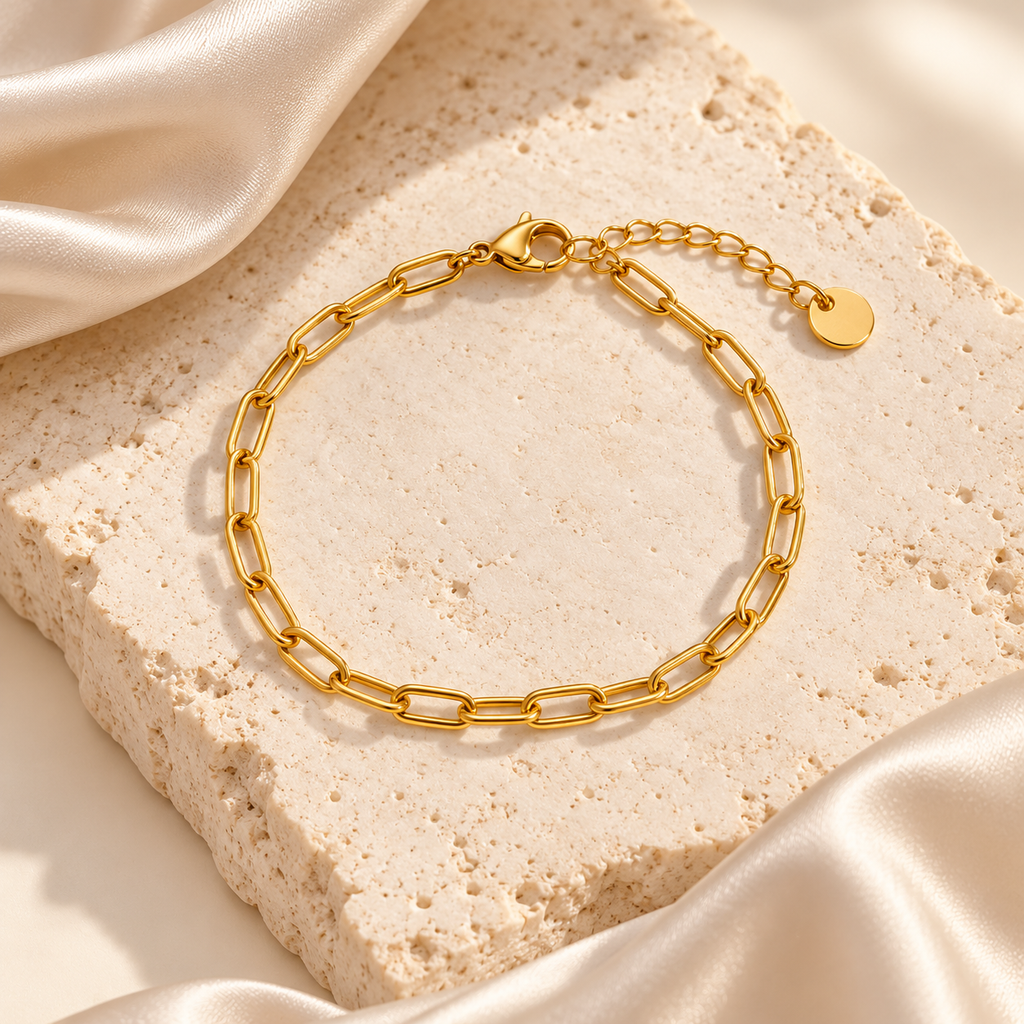 18K Gold Plated Paperclip Chain Bracelet
