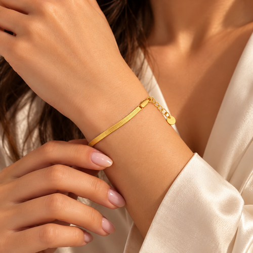 18K Gold Plated Herringbone Chain Bracelet